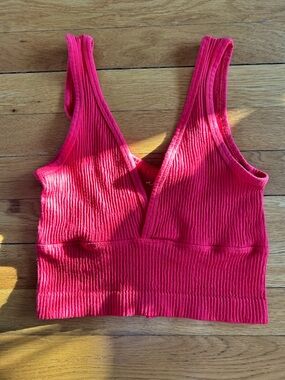 Urban Outfitters Out From Under Red Ribbed V-Neck Crop Bralette